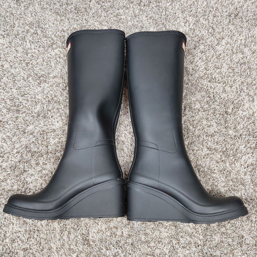 Hunter Original Refined Mid Wedge Tall Boots Womens 8 Black Rain Ourdoor - Picture 6 of 9